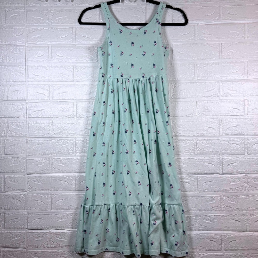 Cat & Jack Maxi Dress Girls Size Medium (8) Mint Green Floral Tiered Sleeveless